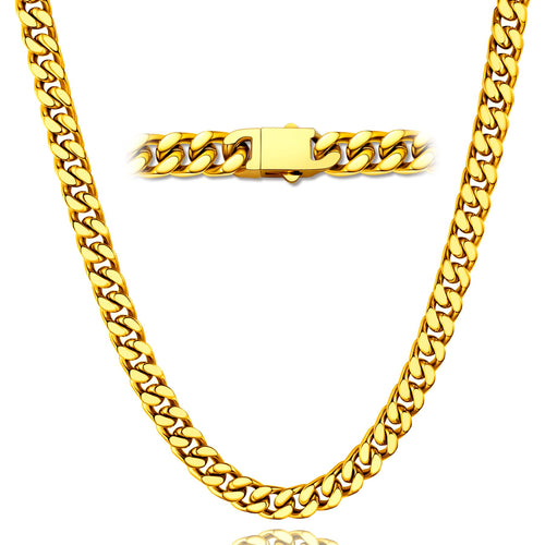Hoyazvet Gold - Cuban Chain Necklace 7mm 22 inch Long