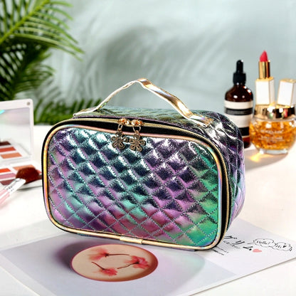 Portable PU Cosmetic Case for Women - Square Lattice Design
