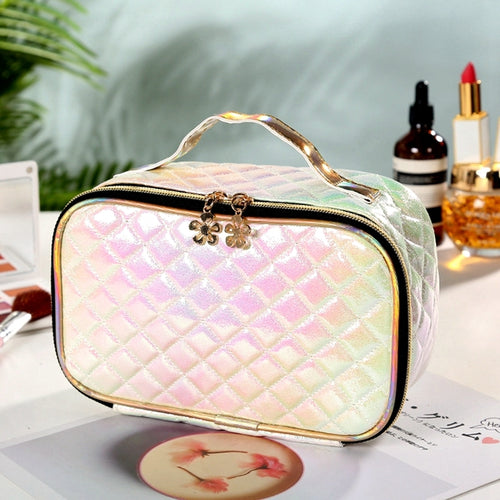 Portable PU Cosmetic Case for Women - Square Lattice Design
