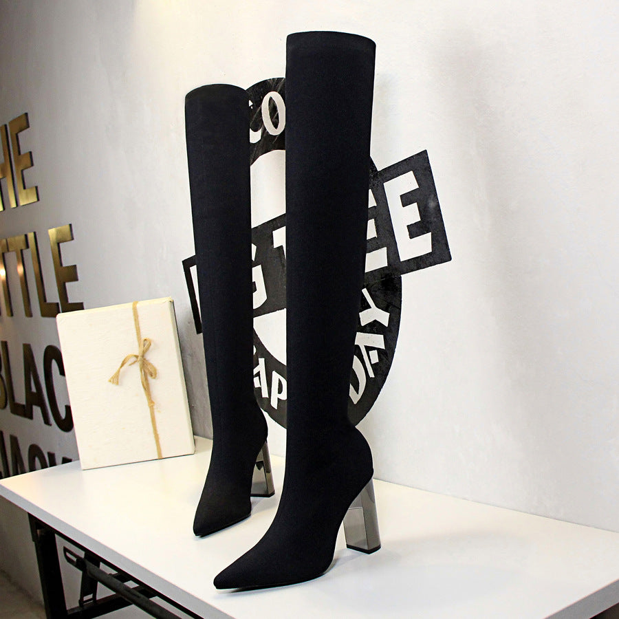 Metal Chunky Heel High Heels