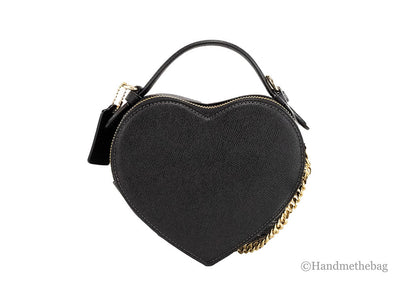 Coach Heart Small Black Crossgrain Leather Crossbody Handbag Purse