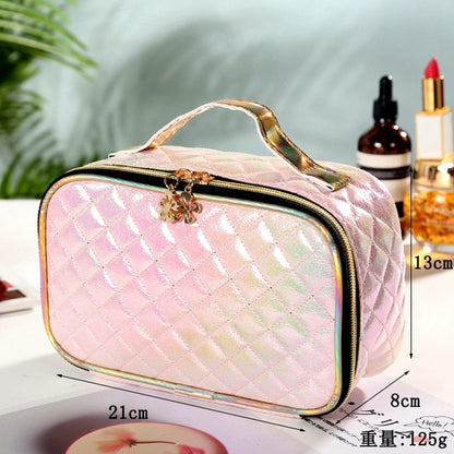 Portable PU Cosmetic Case for Women - Square Lattice Design