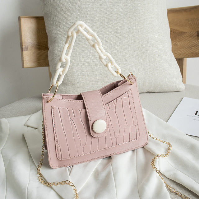 Crocodile Pattern Heavy Chain Mini Shoulder Handbag