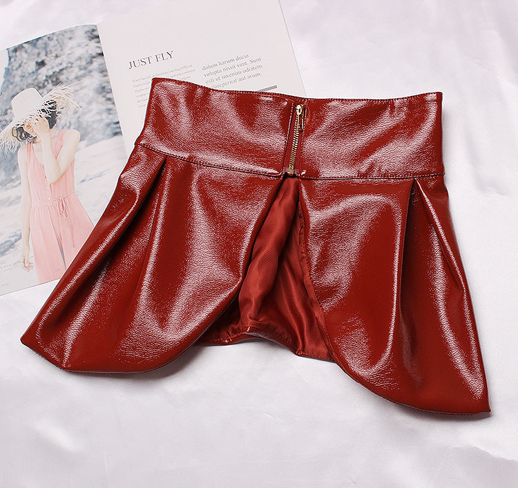 Concave Shape Patent Leather Ruffle Skirt for Catwalk