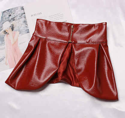 Concave Shape Patent Leather Ruffle Skirt for Catwalk