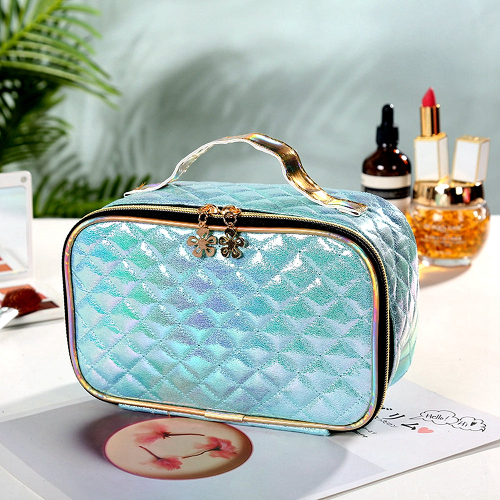 Portable PU Cosmetic Case for Women - Square Lattice Design