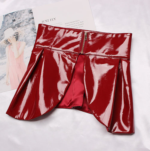 Concave Shape Patent Leather Ruffle Skirt for Catwalk