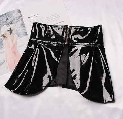 Concave Shape Patent Leather Ruffle Skirt for Catwalk
