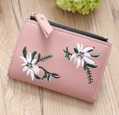 Embroidered Thin Zipper Women's Wallet
