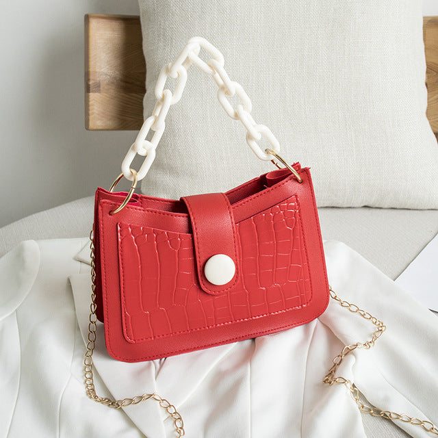 Crocodile Pattern Heavy Chain Mini Shoulder Handbag